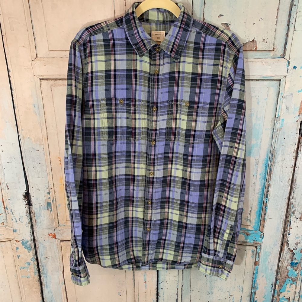 Gap Blue/Green Striped Button Down Shirt Size M